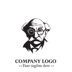 Intelligent Head of Professor Logo Symbol in Black on White Background with Modern Minimalist Design