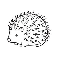 Cute Porcupine Cartoon Line Drawing &ndash; Adorable Spiky Animal Outline Vector for Coloring Page and Kids Illustration