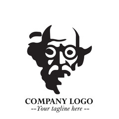 Intelligent Head of Professor Logo Symbol in Black on White Background with Modern Minimalist Design