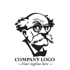 Intelligent Head of Professor Logo Symbol in Black on White Background with Modern Minimalist Design