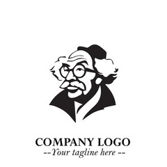 Intelligent Head of Professor Logo Symbol in Black on White Background with Modern Minimalist Design