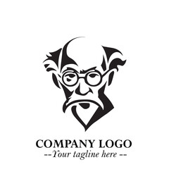 Intelligent Head of Professor Logo Symbol in Black on White Background with Modern Minimalist Design