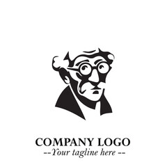 Intelligent Head of Professor Logo Symbol in Black on White Background with Modern Minimalist Design