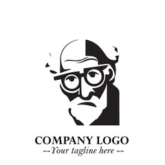 Intelligent Head of Professor Logo Symbol in Black on White Background with Modern Minimalist Design