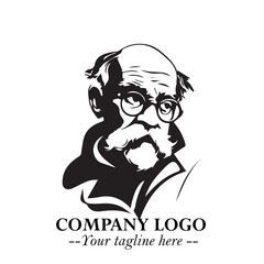 Intelligent Head of Professor Logo Symbol in Black on White Background with Modern Minimalist Design