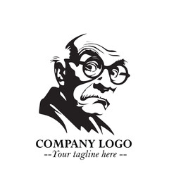 Intelligent Head of Professor Logo Symbol in Black on White Background with Modern Minimalist Design
