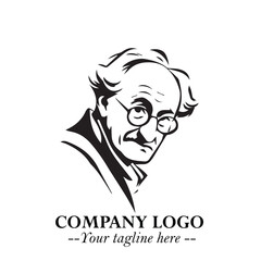 Intelligent Head of Professor Logo Symbol in Black on White Background with Modern Minimalist Design