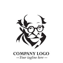 Intelligent Head of Professor Logo Symbol in Black on White Background with Modern Minimalist Design