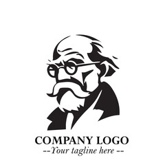 Intelligent Head of Professor Logo Symbol in Black on White Background with Modern Minimalist Design