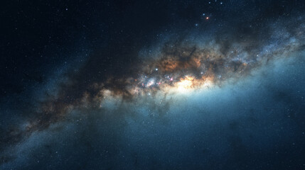 Fototapeta premium Stunning View of the Milky Way Galaxy with Bright Star Clusters and Nebulae in Deep Outer Space