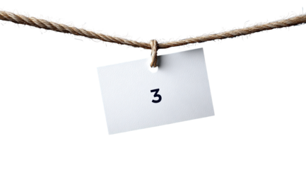Small white tag with number 3 hangs from a rope