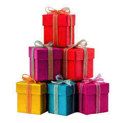 Fototapeta premium Colorful gift boxes stacked isolated on white and transparent background