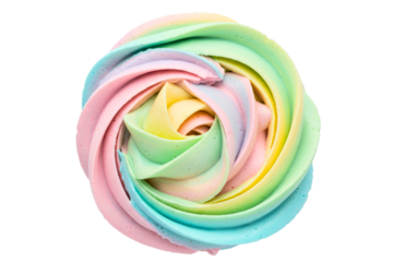 Rose-shaped rainbow meringue cookie isolated on a transparent background