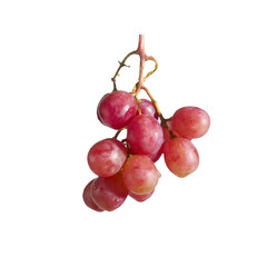 A bunch of ripe, juicy red grapes hanging from a vine, ready to be enjoyed. These grapes burst with a sweet, refreshing flavor and are a delicious treat.