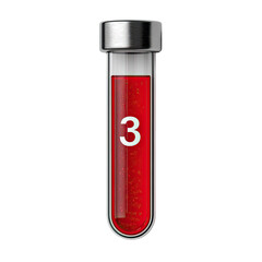 Red liquid in a metallic test tube, number 3