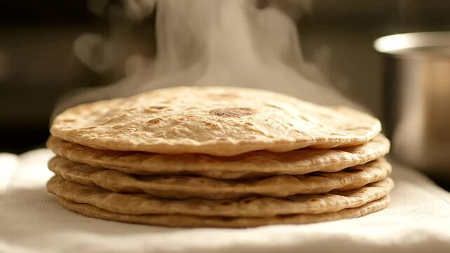 Stack of fresh chapati flatbread for Guru Nanak Jayanti celebration
