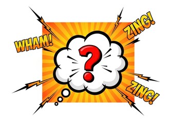 Comic book style question mark surprise burst explosion isolated on white background