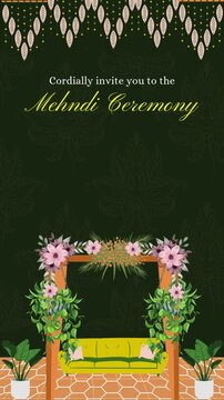 Green and Yellow Decorative Indian Wedding Mehndi Ceremony Invitation Blank Background Video