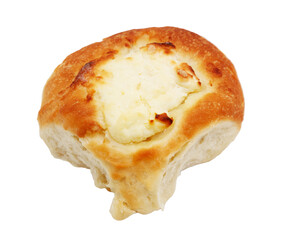 A piece of bread with a hole in it and a white filling