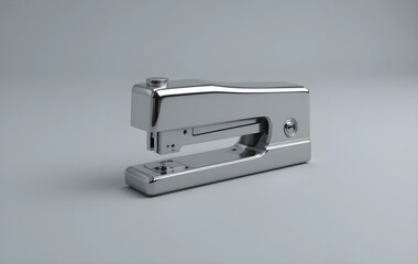 Sleek chrome stapler gleaming on a clean backdrop, perfect for modern office and professional design