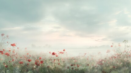 Remembrance landscape with golden light and gentle hills.