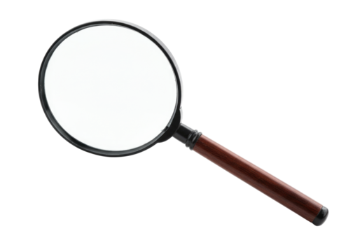 Magnifying glass with wooden handle transparent background cutout png