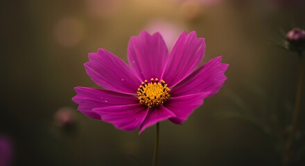 Obraz premium Vibrant Cosmos Flower in Full Bloom Against Blurred Background.