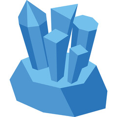 Cluster Of Blue Geometric Crystals Growing From A Rough Rocky Base With A Transparent Background And Simple Flat Design