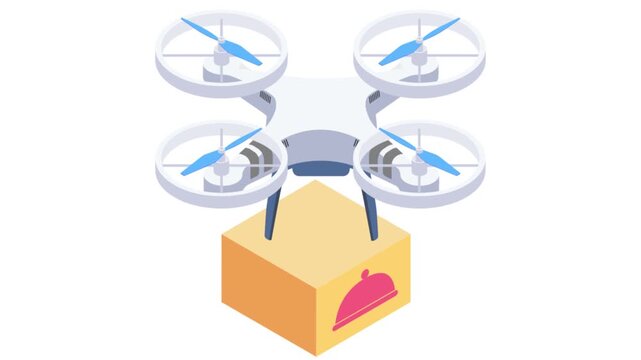 A drone is seen flying over a pizza box, highlighting the intersection of technology and food delivery services.