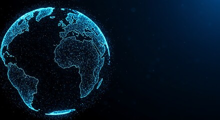 Futuristic depiction of global connectivity through a digital blue world map