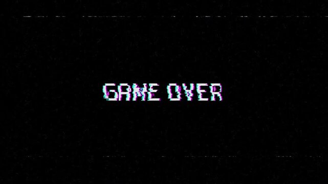 Game over glitch effect animation on black background. 4K Video