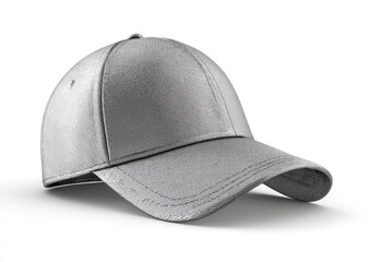 Light gray baseball cap angled on white background