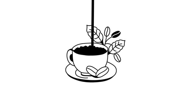 Coffee cup, hot beverage, tea cup with steam animaed vector design