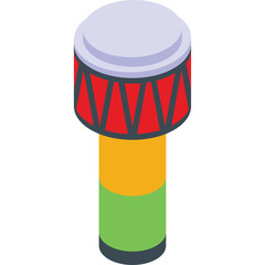 Colorful Isometric Djembe Drum With Red Yellow Green Sections Isolated On White Background