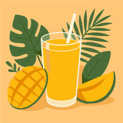 Fresh orange juice glass with citrus fruits and a straw, a healthy summer drink