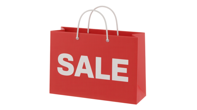 Bright red shopping bag with the word sale in white letters isolated on transparent background - Powered by Adobe