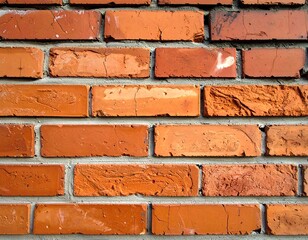 Close-up shot of a weathered brick wall, showing orange and red bricks