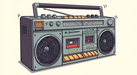 Obraz premium Retro Boombox Cassette Player Radio with Antenna and Speakers.