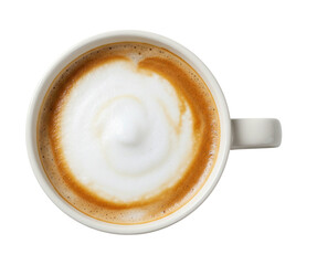 Top view of a cappuccino with frothy milk transparent background cutout png