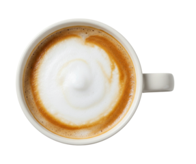 Top view of a cappuccino with frothy milk transparent background cutout png