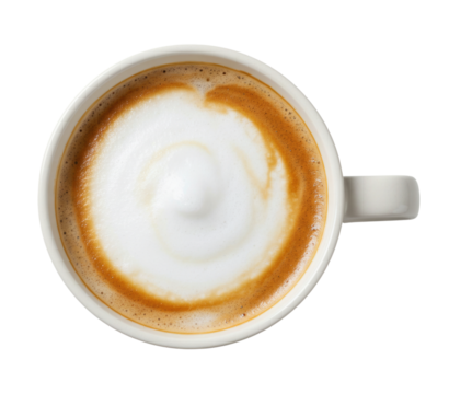 Top view of a cappuccino with frothy milk transparent background cutout png