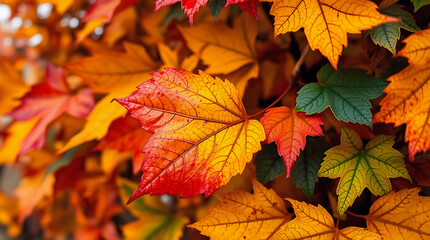Obraz premium Close-Up of Vibrant Autumn Leaf – Warm Fall Colors and Natural Detail