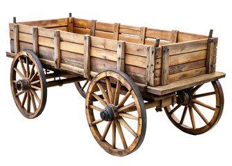 Obraz premium Old wooden wagon isolated on transparent background, a rustic and vintage charm