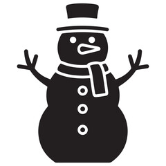 Minimalist Black Snowman Icon with White Details on Background