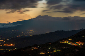 View of Mt Etna during sunset in Sicily, Italy