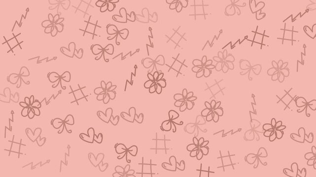 Hearts flowers bows zigzags and hashtags on a pink background. Ideal for social media posts, invitations, and femininethemed designs.