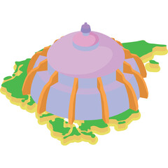 Futuristic Dome Structure On Green Island With Transparent Background and Pixelated Design