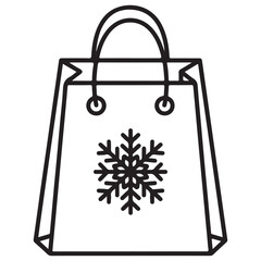 Simple Vector Outline Shopping Bag with Decorative Snowflake