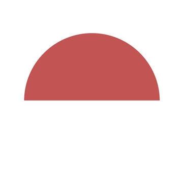 Flat red semicircle 2D vector shape, curved geometric form for arches, progress bars, or decorative accents in design projects.

