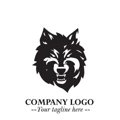 Fierce Head of Wolf Logo Symbol in Black on White Background with Bold Minimalist Modern Design